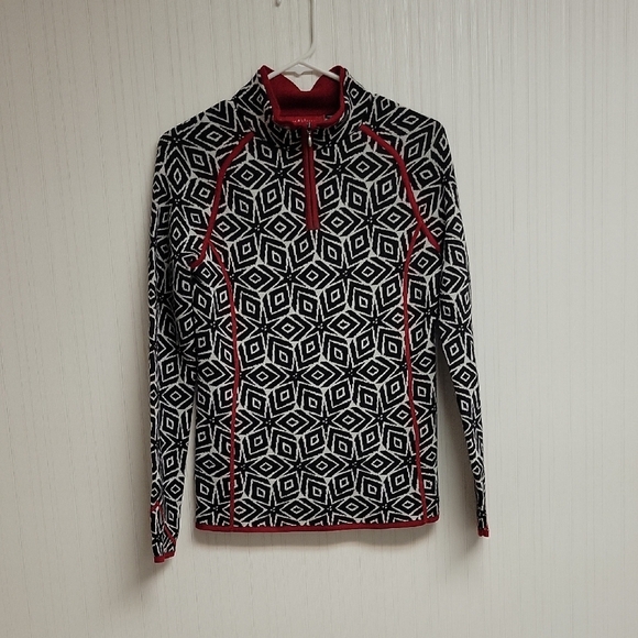 Krimson Klover Black and White Geometric Zip-Up Sweater, Womens Sz Small Wool - Picture 1 of 5